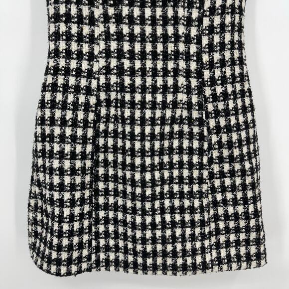 Alice + Olivia | Velia Tweed Mini Dress Black & Off White Crystal Pearl Collar 4 - Picture 11 of 16
